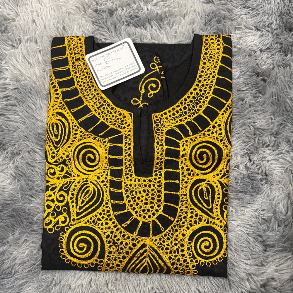 Vibrant Yellow Embroidered Mens African Tunic